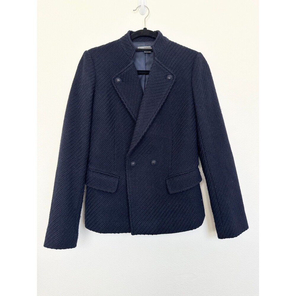 Vince Tweed Boucle Blazer Navy Blue Double Breasted Workwear Long Sleeve Women 4